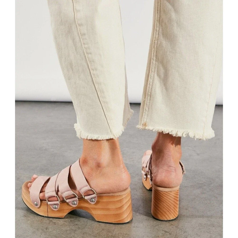 Free People Clogs Shoes Pink Virgo Strappy Platform Preppy Vacay Size 41 New